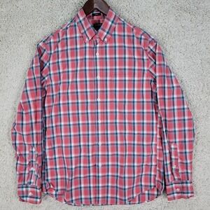 J. Crew Flex Wash Shirt Men's M Red Plaid Button Up Slim Fit Untucked Stretch LS